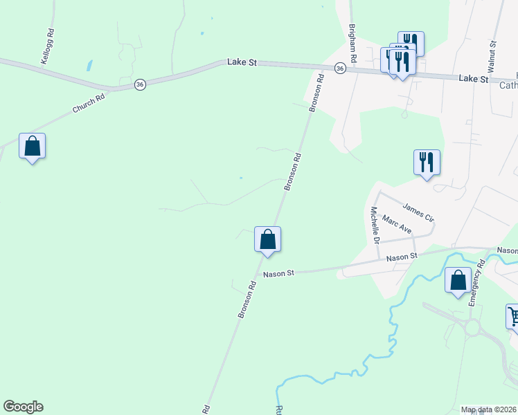 map of restaurants, bars, coffee shops, grocery stores, and more near 2139 Bronson Road in Saint Albans Town
