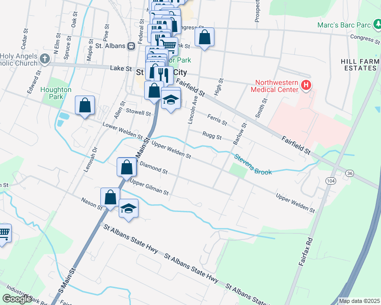 map of restaurants, bars, coffee shops, grocery stores, and more near 91 Lincoln Avenue in Saint Albans City