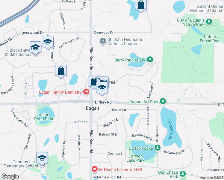 map of restaurants, bars, coffee shops, grocery stores, and more near 1358 Berry Ridge Road in Eagan