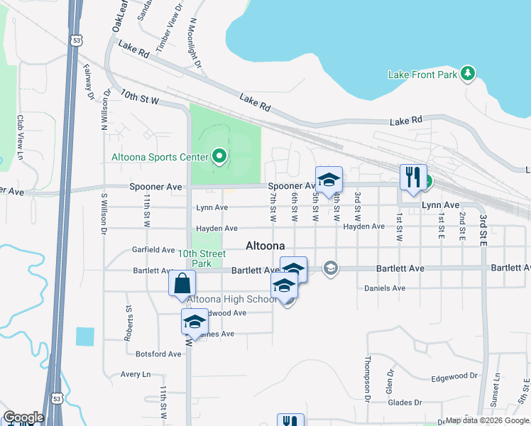map of restaurants, bars, coffee shops, grocery stores, and more near 2104 Lynn Avenue in Altoona