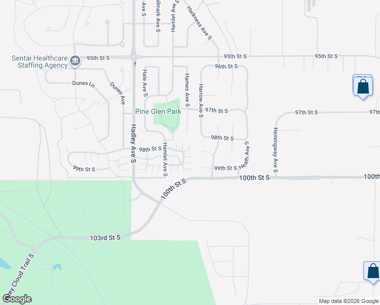 map of restaurants, bars, coffee shops, grocery stores, and more near 9842 Hayward Avenue South in Cottage Grove