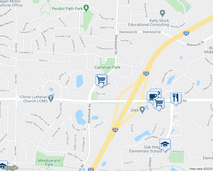 map of restaurants, bars, coffee shops, grocery stores, and more near 1779 Talon Trail in Eagan