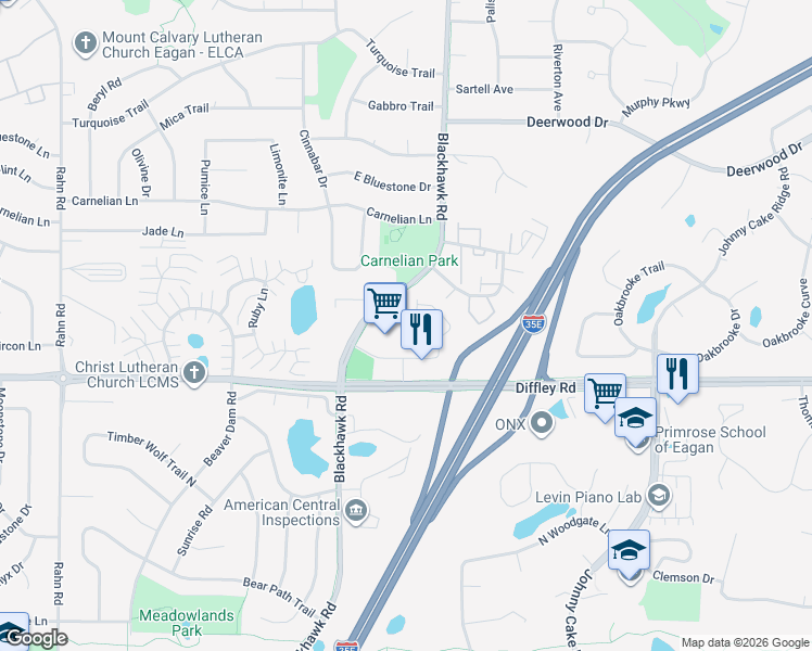 map of restaurants, bars, coffee shops, grocery stores, and more near 1779 Talon Trail in Eagan