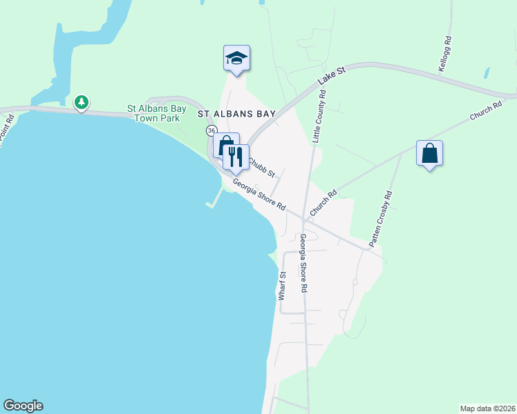 map of restaurants, bars, coffee shops, grocery stores, and more near 90 Georgia Shore Road in Saint Albans City