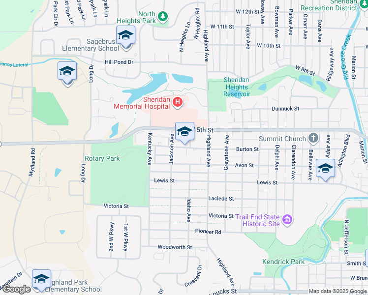 map of restaurants, bars, coffee shops, grocery stores, and more near 1301-1399 Burton St in Sheridan