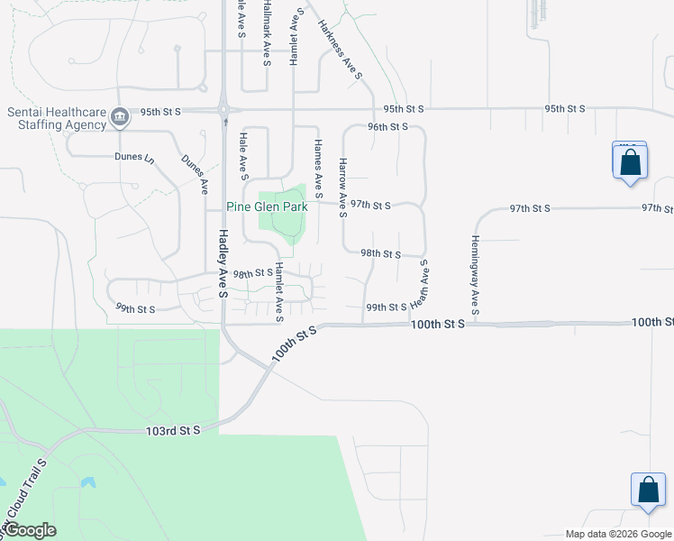 map of restaurants, bars, coffee shops, grocery stores, and more near 9842 Hayward Avenue South in Cottage Grove