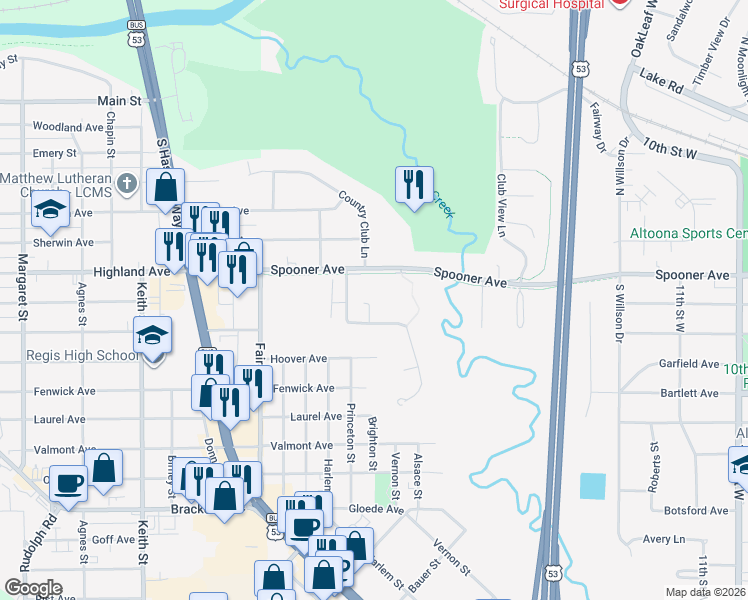 map of restaurants, bars, coffee shops, grocery stores, and more near 1 Harvest Lane in Altoona
