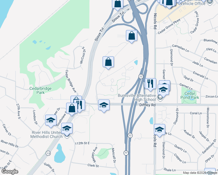 map of restaurants, bars, coffee shops, grocery stores, and more near 2230 Water Lilly Lane in Eagan