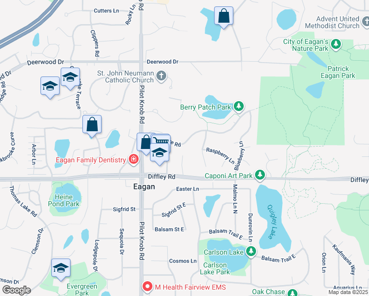 map of restaurants, bars, coffee shops, grocery stores, and more near 1358 Berry Ridge Road in Eagan