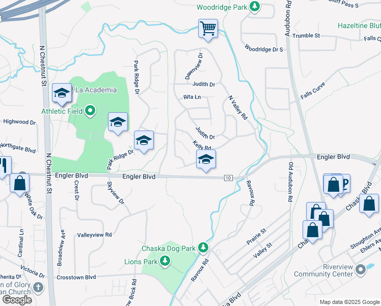 map of restaurants, bars, coffee shops, grocery stores, and more near 57 Carole Lane in Chaska