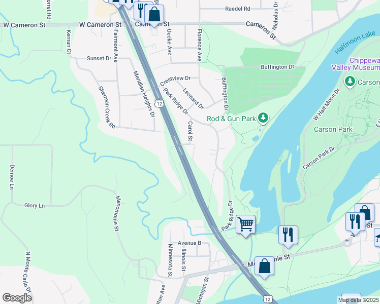 map of restaurants, bars, coffee shops, grocery stores, and more near 660 Carol Court in Eau Claire