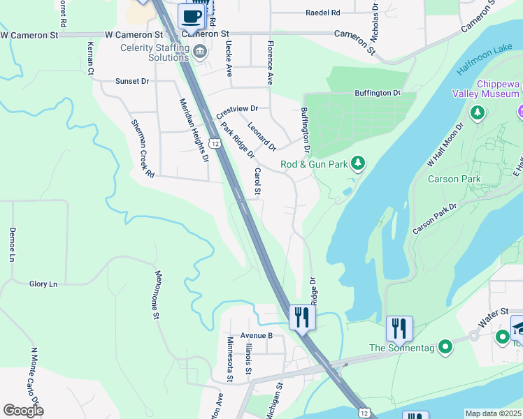map of restaurants, bars, coffee shops, grocery stores, and more near 660 Carol Court in Eau Claire