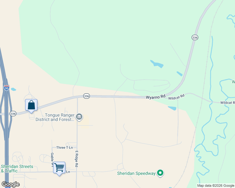 map of restaurants, bars, coffee shops, grocery stores, and more near Wyarno Road in Sheridan