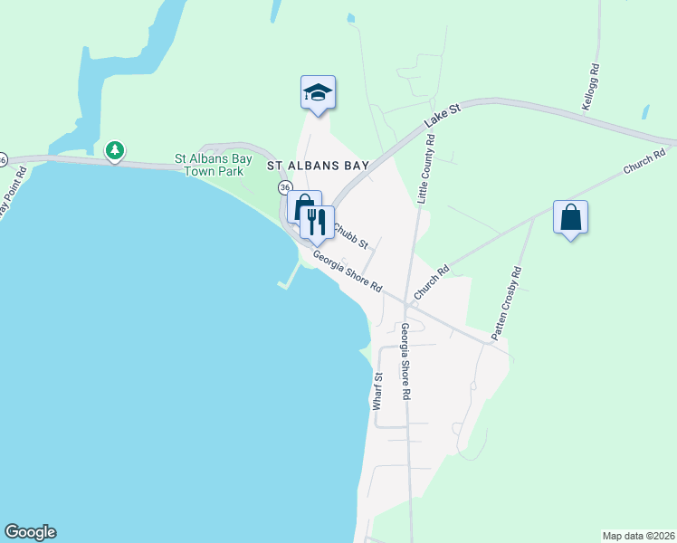 map of restaurants, bars, coffee shops, grocery stores, and more near 90 Georgia Shore Road in Saint Albans City