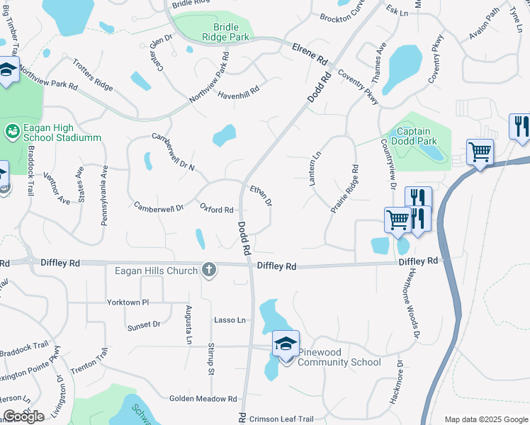 map of restaurants, bars, coffee shops, grocery stores, and more near 4165 Ethan Drive in Eagan