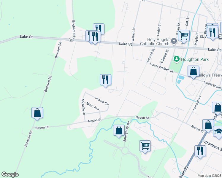 map of restaurants, bars, coffee shops, grocery stores, and more near 16 Cardinal Circle in Saint Albans City