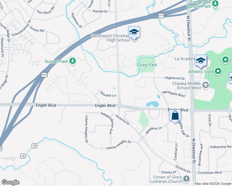 map of restaurants, bars, coffee shops, grocery stores, and more near 1600 Bavaria Road in Chaska