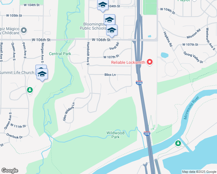 map of restaurants, bars, coffee shops, grocery stores, and more near 1200 River Terrace Drive in Bloomington