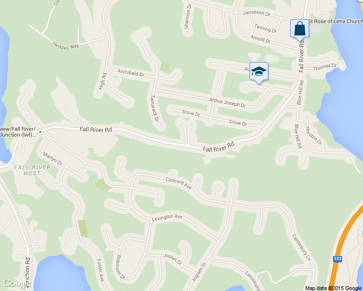 map of restaurants, bars, coffee shops, grocery stores, and more near 1059 Fall River Road in Fall River