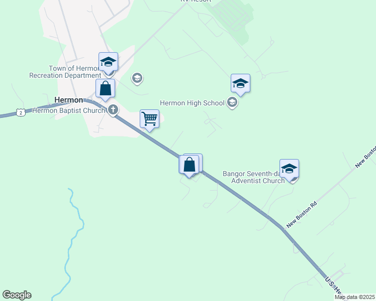 map of restaurants, bars, coffee shops, grocery stores, and more near 2426 U.S. Highway 2 in Hermon