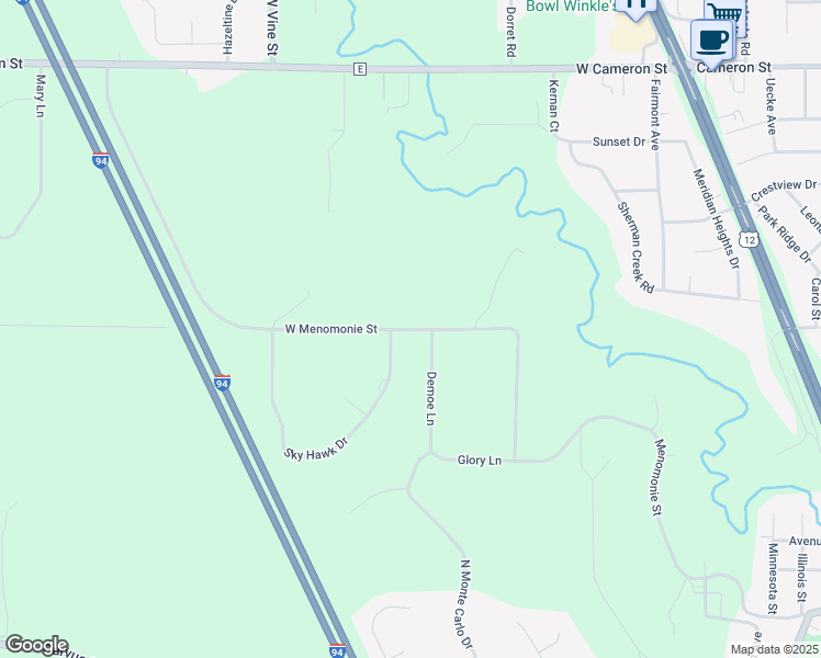 map of restaurants, bars, coffee shops, grocery stores, and more near 703 Demoe Lane in Eau Claire