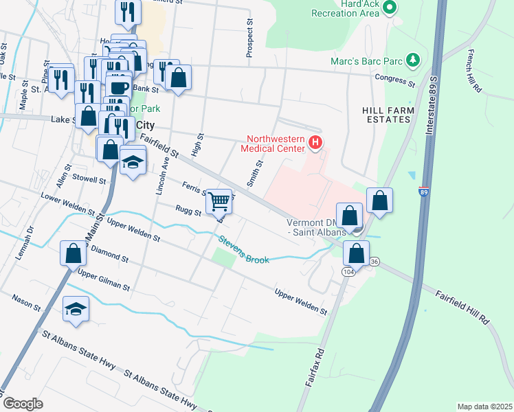 map of restaurants, bars, coffee shops, grocery stores, and more near 10 Beverly Court in Saint Albans City