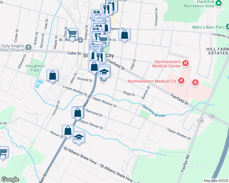 map of restaurants, bars, coffee shops, grocery stores, and more near 91 Lincoln Avenue in Saint Albans City