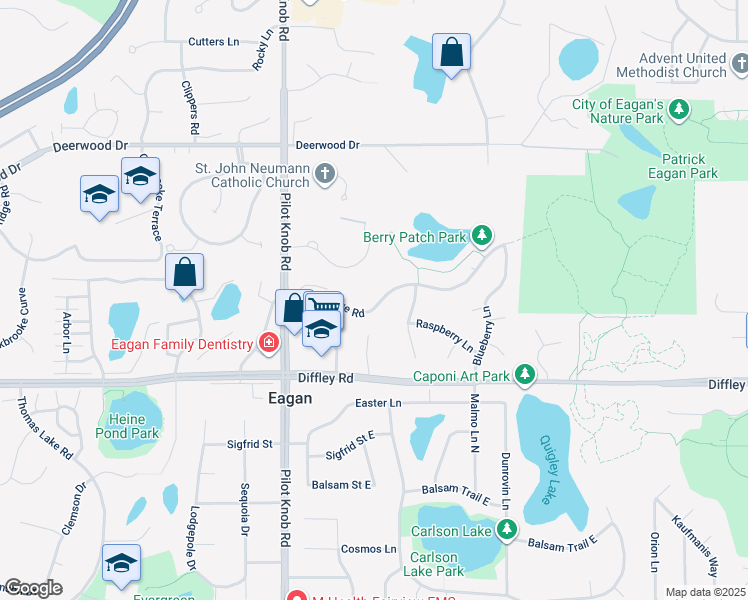 map of restaurants, bars, coffee shops, grocery stores, and more near 1358 Berry Ridge Road in Eagan