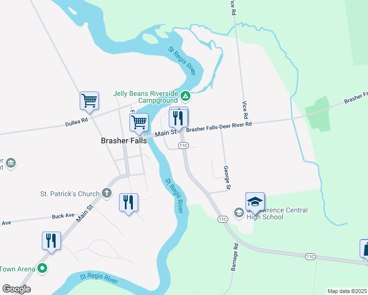 map of restaurants, bars, coffee shops, grocery stores, and more near 962 New York 11C in Brasher