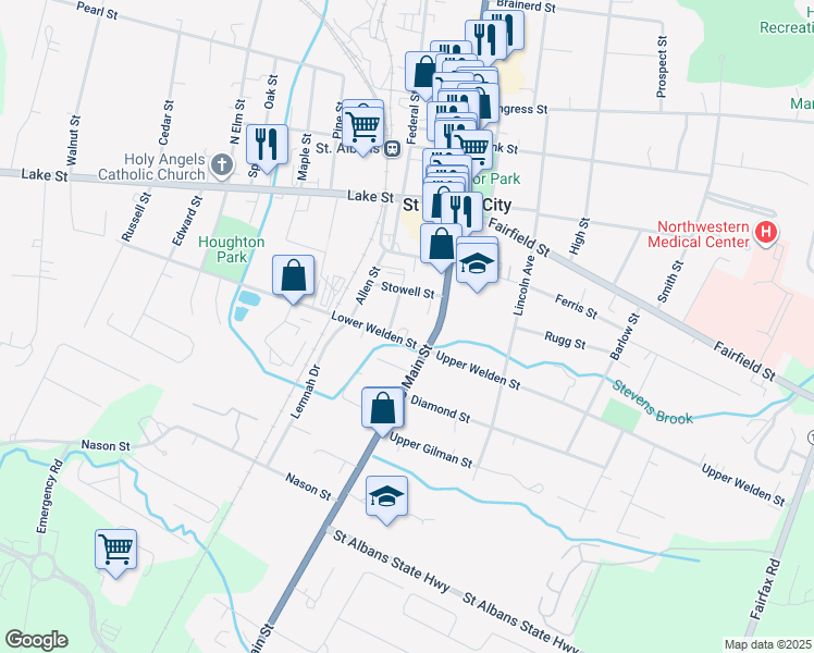 map of restaurants, bars, coffee shops, grocery stores, and more near 4 Sawyer Street in Saint Albans City