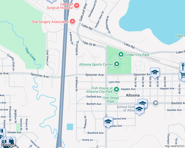 map of restaurants, bars, coffee shops, grocery stores, and more near 2427 New Pine Drive in Altoona