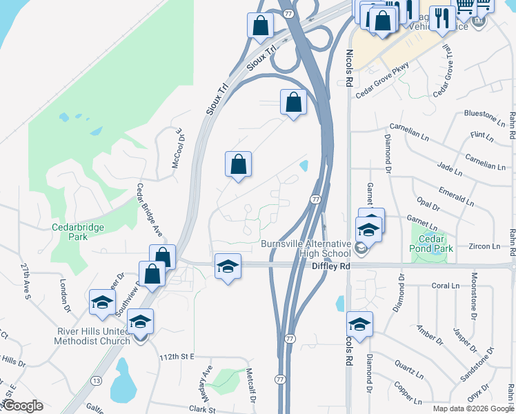 map of restaurants, bars, coffee shops, grocery stores, and more near 4052 Old Sibley Highway in Eagan