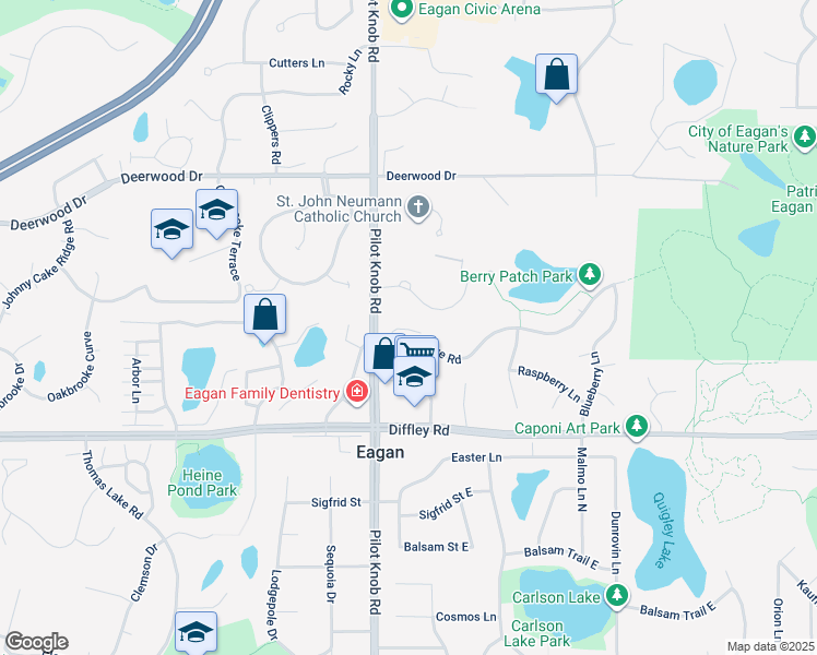 map of restaurants, bars, coffee shops, grocery stores, and more near 1396 Chatterton Road in Eagan