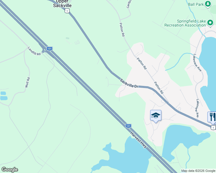 map of restaurants, bars, coffee shops, grocery stores, and more near 45 Shadebush Walk in Upper Sackville