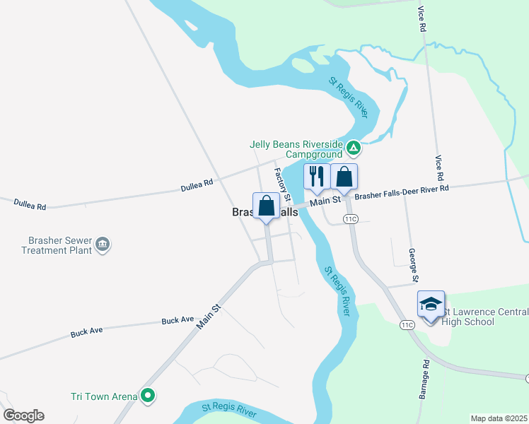 map of restaurants, bars, coffee shops, grocery stores, and more near in Brasher Falls
