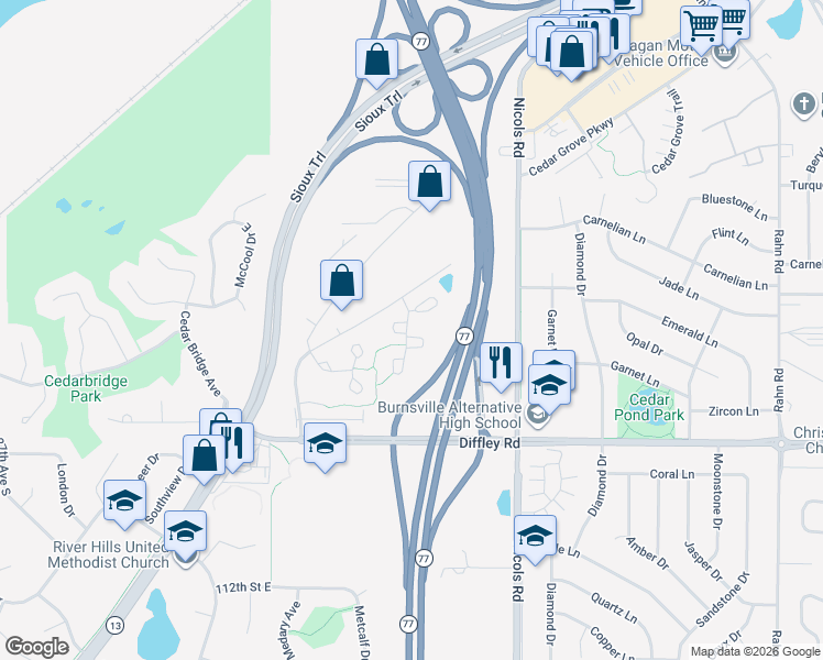 map of restaurants, bars, coffee shops, grocery stores, and more near 2180 Cool Stream Circle in Eagan
