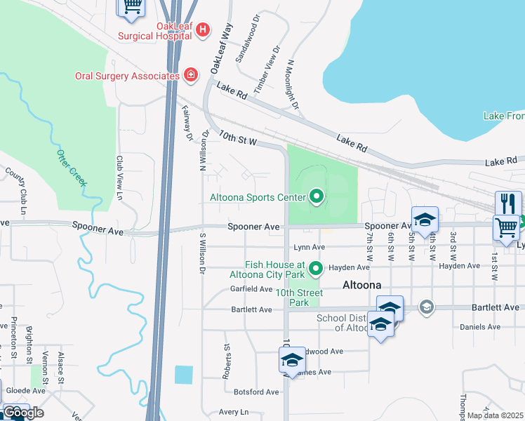 map of restaurants, bars, coffee shops, grocery stores, and more near 2416 Spooner Avenue in Altoona