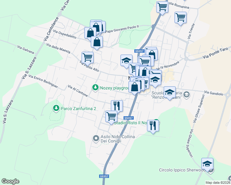 map of restaurants, bars, coffee shops, grocery stores, and more near 2 Via Gioacchino Rossini in Noceto
