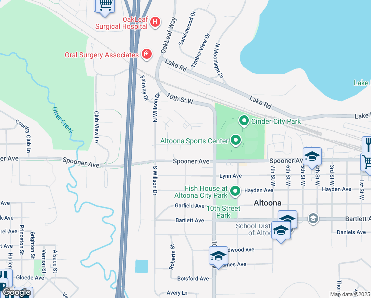 map of restaurants, bars, coffee shops, grocery stores, and more near 2427 New Pine Drive in Altoona