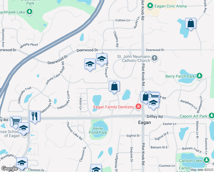 map of restaurants, bars, coffee shops, grocery stores, and more near 4128 Cashell Glen in Eagan
