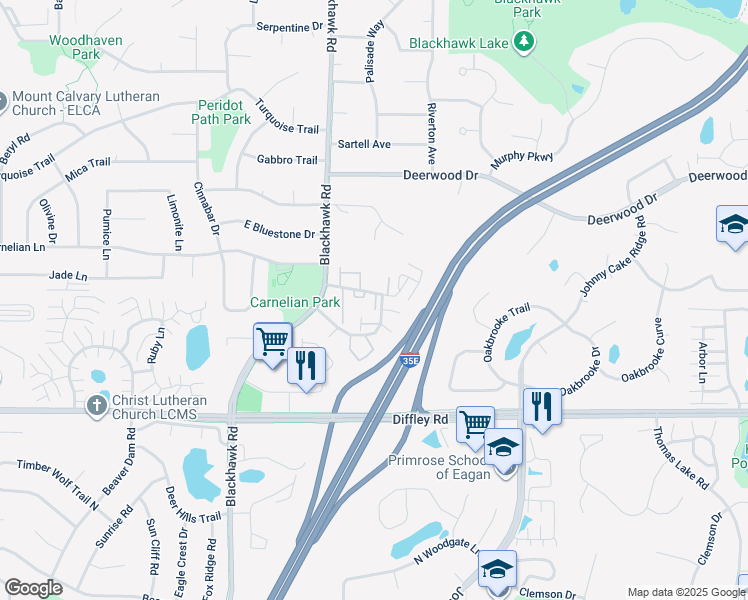 map of restaurants, bars, coffee shops, grocery stores, and more near 4102 Skylark Lane in Eagan