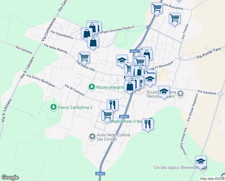 map of restaurants, bars, coffee shops, grocery stores, and more near 2 Via Gioacchino Rossini in Noceto