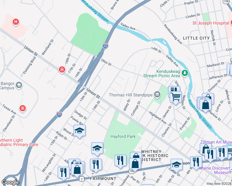 map of restaurants, bars, coffee shops, grocery stores, and more near 35 Katahdin Street in Bangor