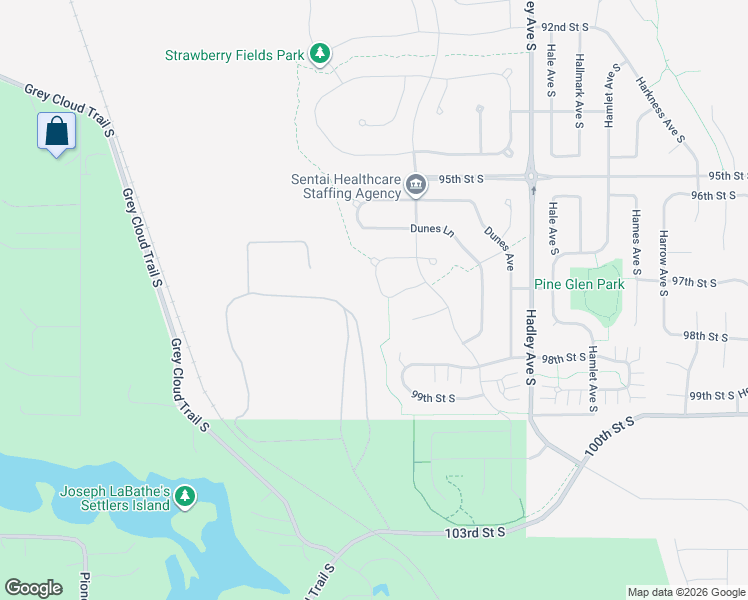 map of restaurants, bars, coffee shops, grocery stores, and more near 6654 96th Street South in Cottage Grove