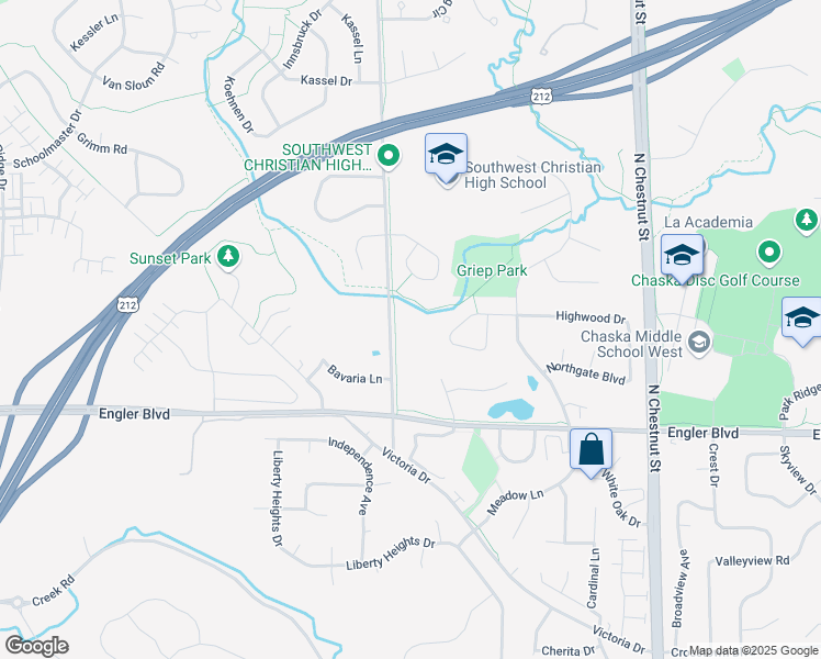 map of restaurants, bars, coffee shops, grocery stores, and more near 1600 Bavaria Road in Chaska