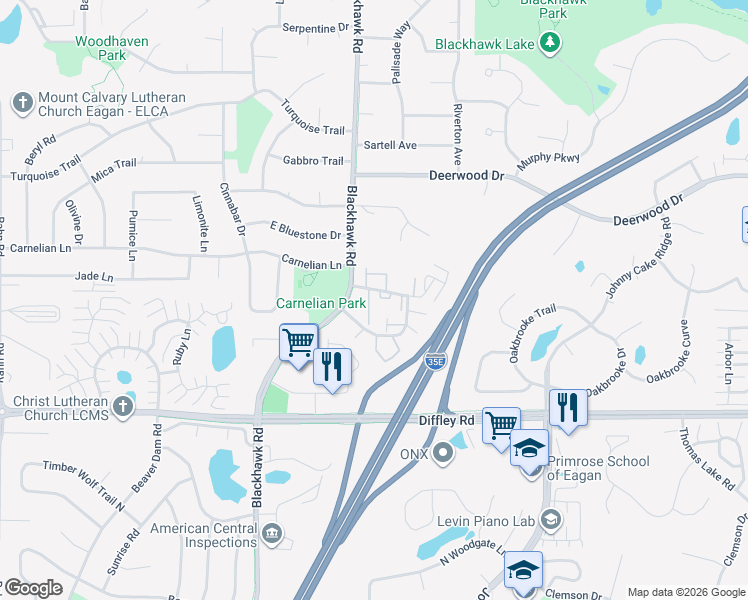 map of restaurants, bars, coffee shops, grocery stores, and more near 4104 Meadowlark Lane in Eagan