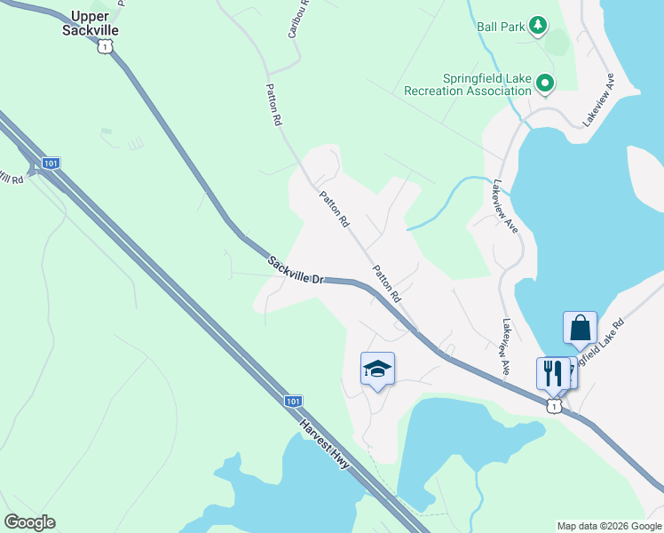 map of restaurants, bars, coffee shops, grocery stores, and more near 2249 Sackville Drive in Upper Sackville