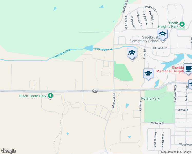 map of restaurants, bars, coffee shops, grocery stores, and more near Covey Run Road in Sheridan