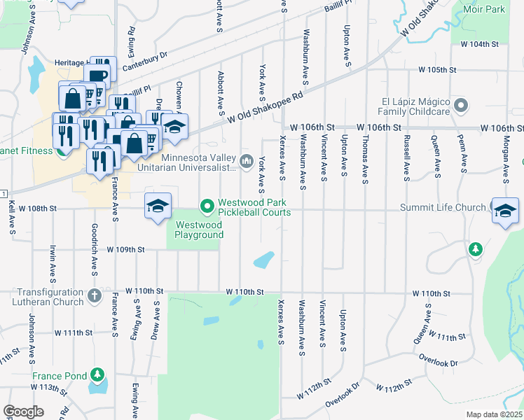 map of restaurants, bars, coffee shops, grocery stores, and more near 7201 York Avenue in Minneapolis