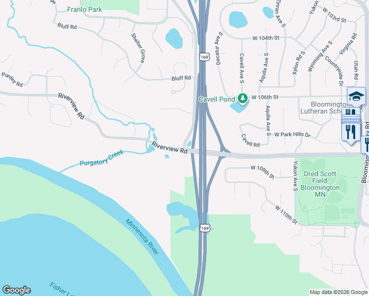 map of restaurants, bars, coffee shops, grocery stores, and more near 10720 Hennepin Town Road in Eden Prairie